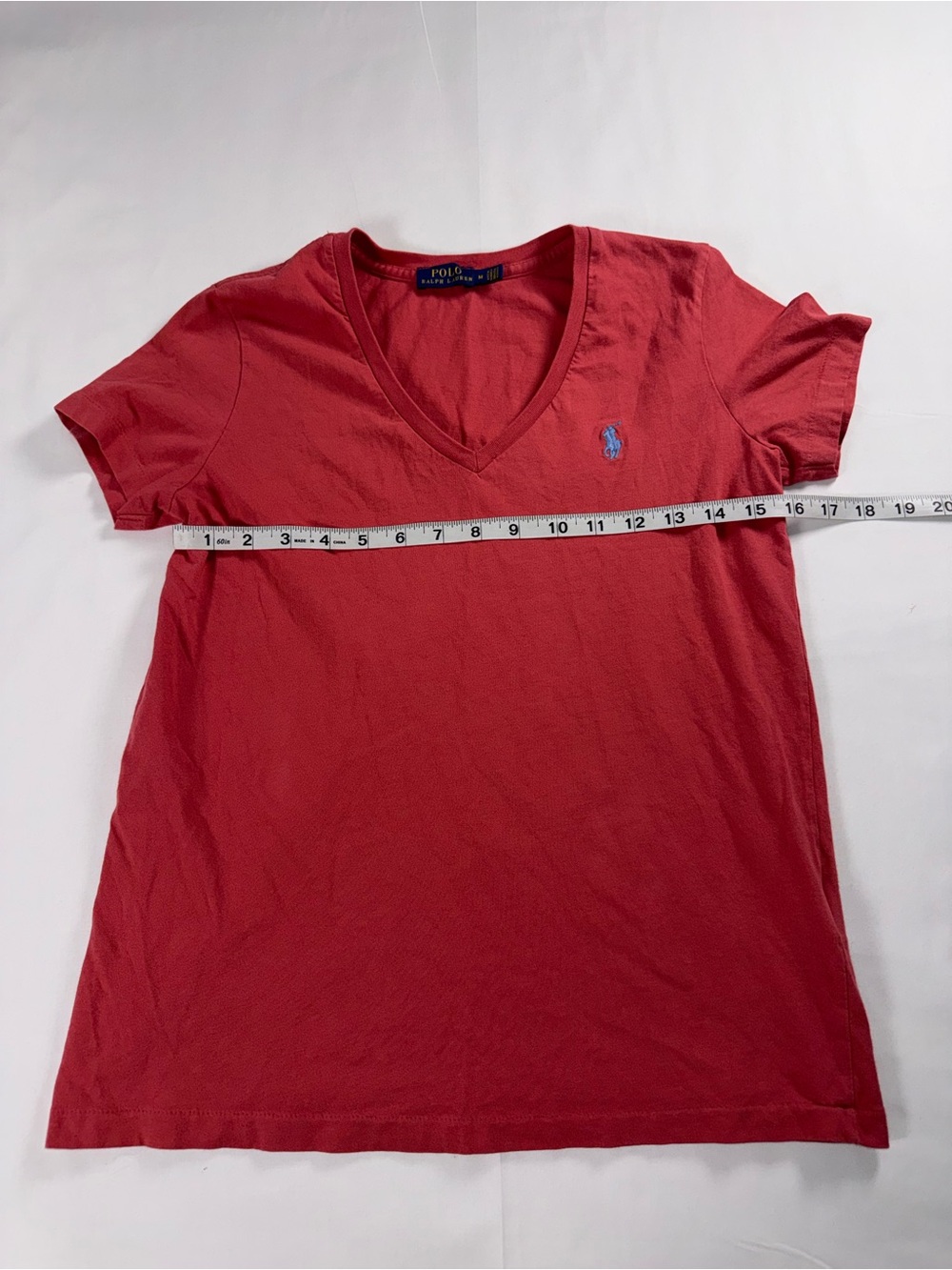 Polo Ralph Lauren Womenβs M Red V Neck T Shirt Blue Pony Logo Classic